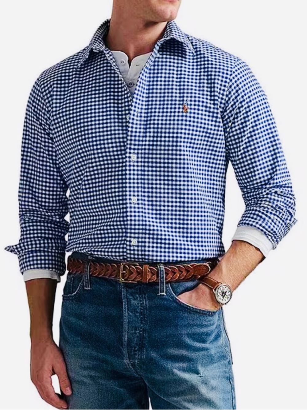 NWOT RALPH LAUREN Shirt Cotton Gingham Check in Custom Fit BLUE LABEL